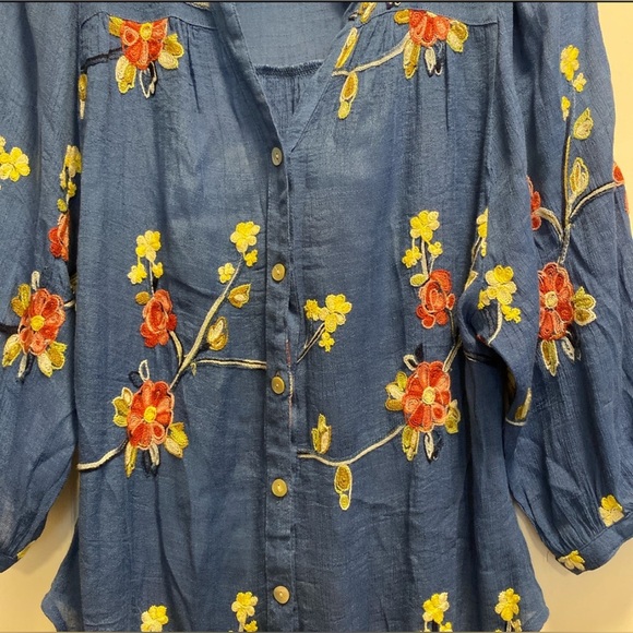 Fig & flower by Anthropologie Floral Embroidered Blue Women's Top size Pl - Picture 2 of 3